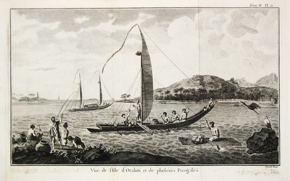 Cook, J., Vue de l' Isle d' Otahiti et de plusieurs Pirogues., antique map, old maps