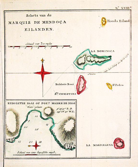 Cook, J., Schets van de Marquis de Mendoca Eilanden., antique map, old maps