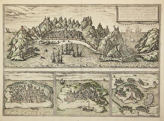 BRAUN, G. / HOGENBERG, F., Aden, .../ Mambaza / Quilao / Cefala., antique map, old maps