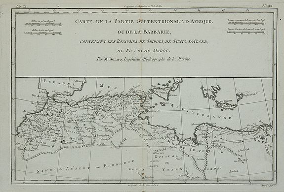 BONNE, R., Carte de la Partie Septentrionale d'Afrique ou de la Barbarie, …, antique map, old maps