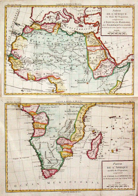 Brion de la Tour, L., Partie de l'Afrique en deçà / au-delà de l'Equateur., antique map, old maps