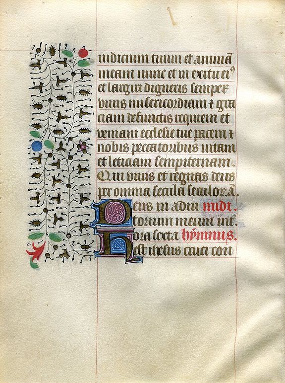 ANONYMOUS, A manuscript leaf from a Book of Hours., antique map, old maps