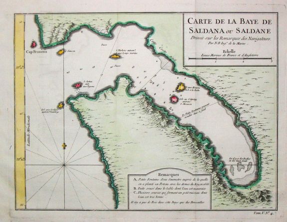 Bellin, J.N., Carte de la Baye de Saldana ou Saldane., antique map, old maps