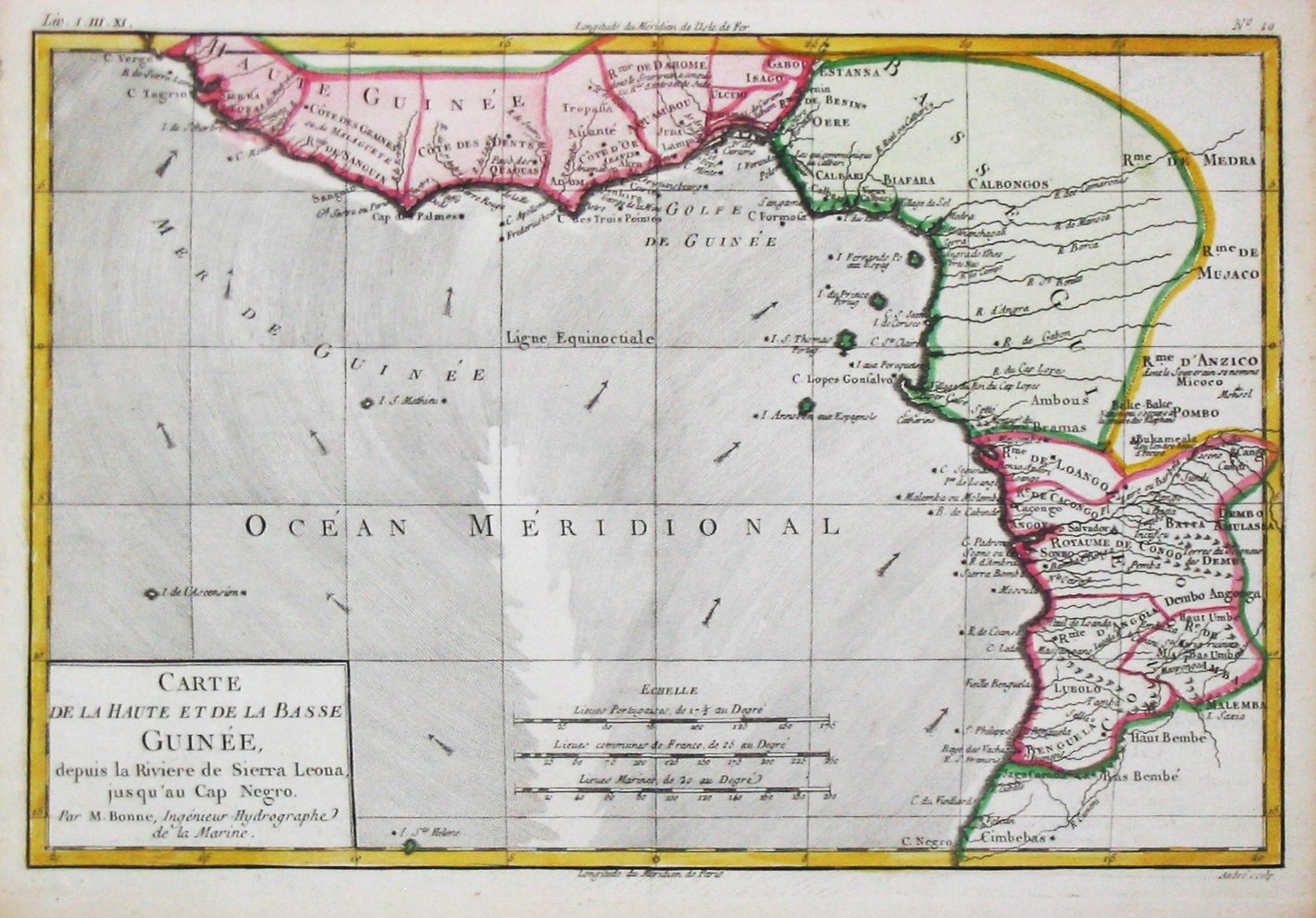 Bonne, R., Carte de la Haute et de la Basse Guinée, depius la Riviere de Sierra Leona jusqu' au Cap Negro., antique map, old maps