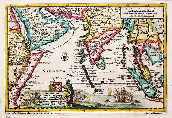 Aa, P. van der., Zee-Togt van Alfonso d' Albuquerque na de Roode Zee, d' Arabize en Persize Kusten, met die van Ormus, Guzaratte, Goa, Malacca en Verder Indien tot aan't Eiland Java., antique map, old maps