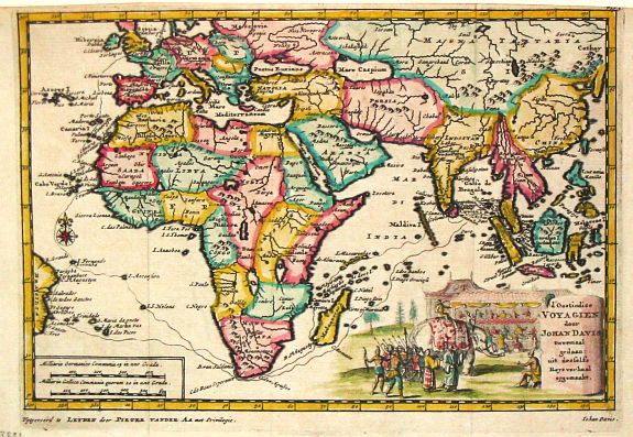 Aa, P. van der., d'' Oostindize Voyagien door Johan Davis tweemaal gedaan., antique map, old maps