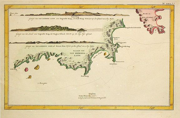 Cook, J., Kaart van Van Diemens Land., antique map, old maps