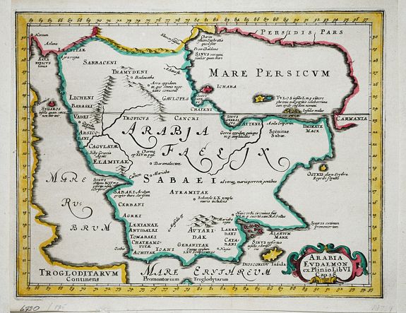 Cluverius / J.Janssonius., Arabia Eudaemon ex. Plinio Lib VI Cap. 28., antique map, old maps