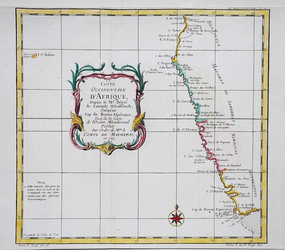 BELLIN, J.N., Coste Occidentale d' Afrique depuis le Xie. Degré jusqu'au Cap de Bonne Esperance., antique map, old maps