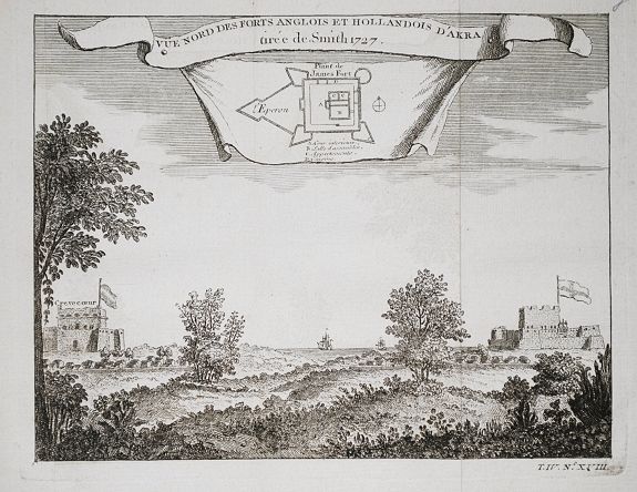 ANONYMOUS, Vue nord des forts anglois et Hollandois d'Akra., antique map, old maps