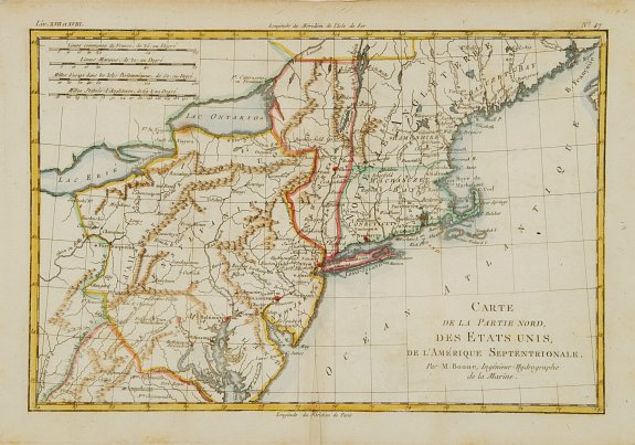 BONNE,R., Carte de la Partie nord des Etats Unies de L'Amerique Sept.., antique map, old maps