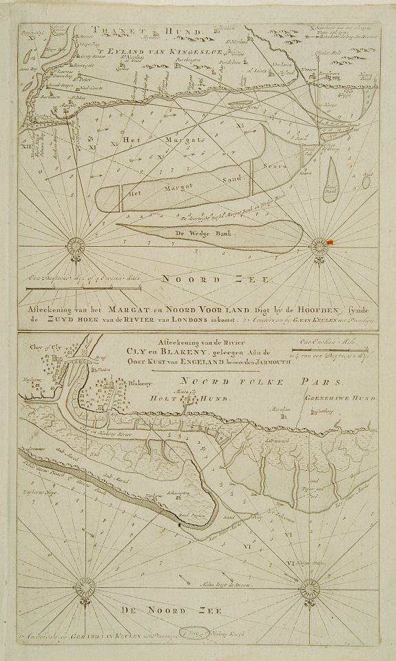 VAN KEULEN,G., Aftekening van het Margat.. / Afteekening van de Rivier Cly en Blakeny geleegen aan de Oostkust van Engeland.., antique map, old maps
