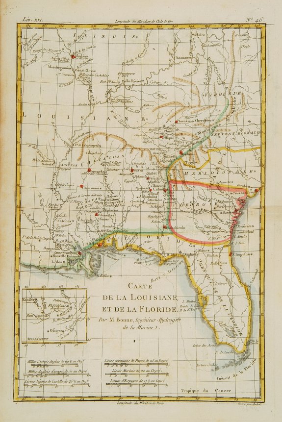 BONNE,R., Carte de la Louisiane, et de la Floride., antique map, old maps