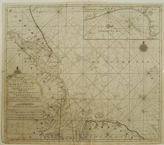 VAN KEULEN,G., A new-enereasing Compass Map of part of the east coast of England.., antique map, old maps