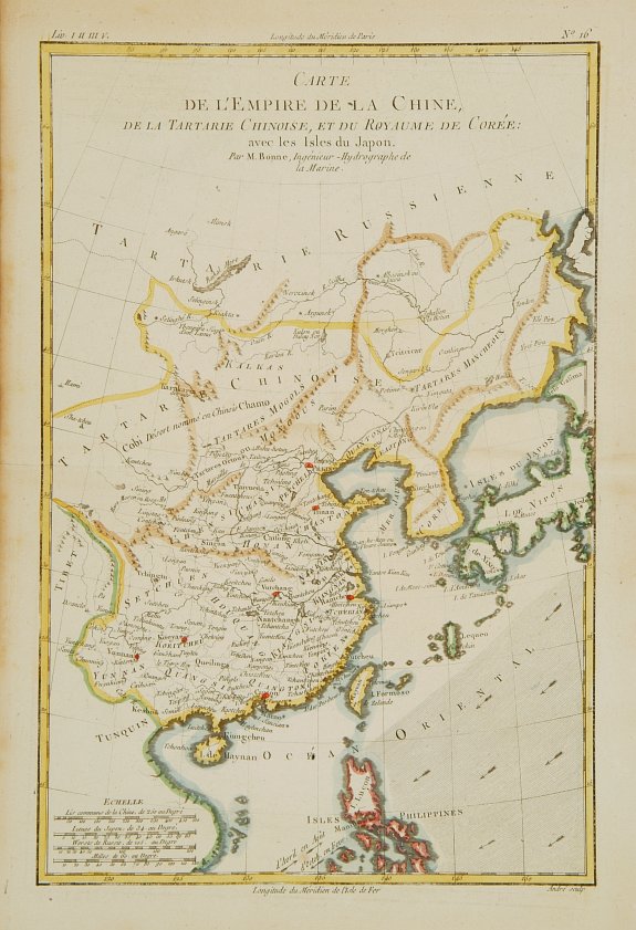 BONNE,R., Carte de l'Empire de la Chine, de la Tartarie Chinoise, et du.., antique map, old maps
