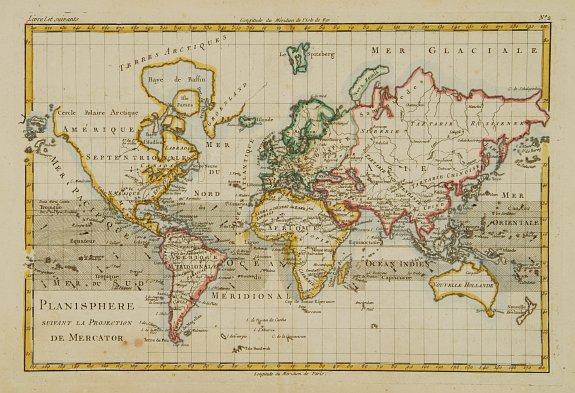 BONNE,R., Planisphere suivant la Projection de Mercator., antique map, old maps