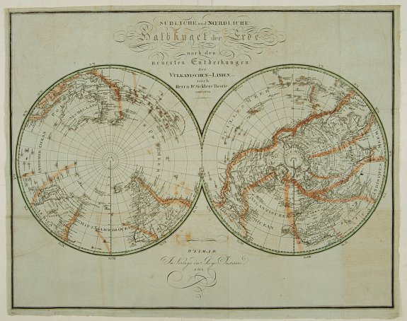 WEILAND,C.F., Südliche und Noerdliche Halbkugel der Erde.., antique map, old maps
