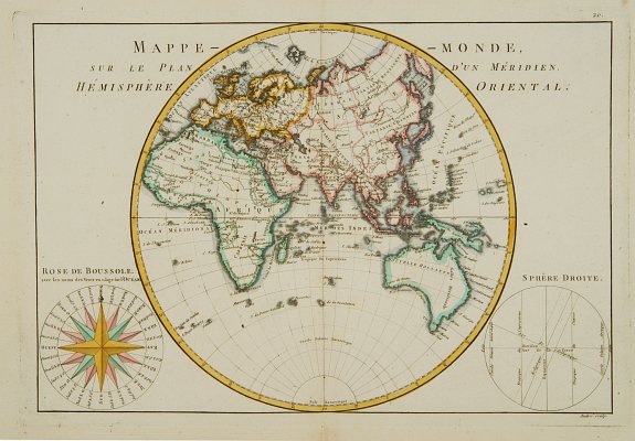 ANDRE., Mappe-Monde sur le plan d'un Méridien Hémisphere Oriental., antique map, old maps