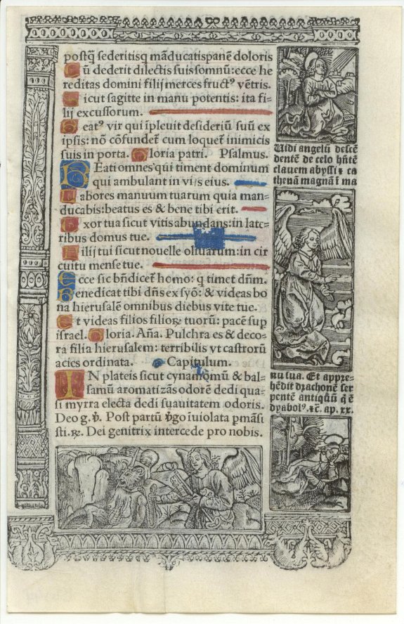 HARDOUIN, Leaf from a printed Book of Hours on vellum., antique map, old maps