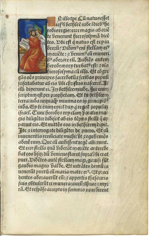 BOOK OF HOURS, Leaf from a printed Book of Hours on vellum., antique map, old maps