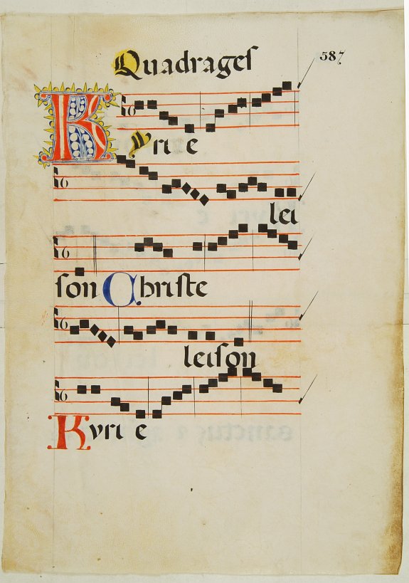 GRADUAL, Leaf from a manuscript choirbook on vellum., antique map, old maps