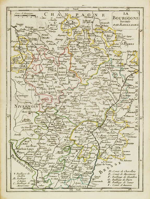 LE ROUGE,G.L.,  La Bourgogne Divis�e par Baillages., antique map, old maps