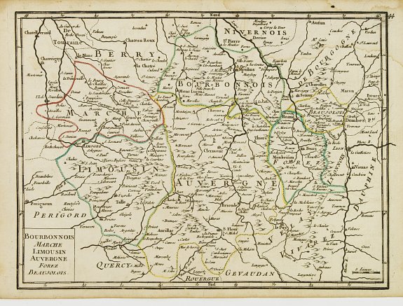 LE ROUGE, G.L.,  Bourbonnois, Marche, Limousin, Auvergne, Forez, Beaujolois., antique map, old maps