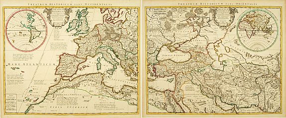 COVENS, J. / MORTIER, C.,  Theatrum Historicum pars Occidentalis.. pars Orientalis. [3 sheets], antique map, old maps