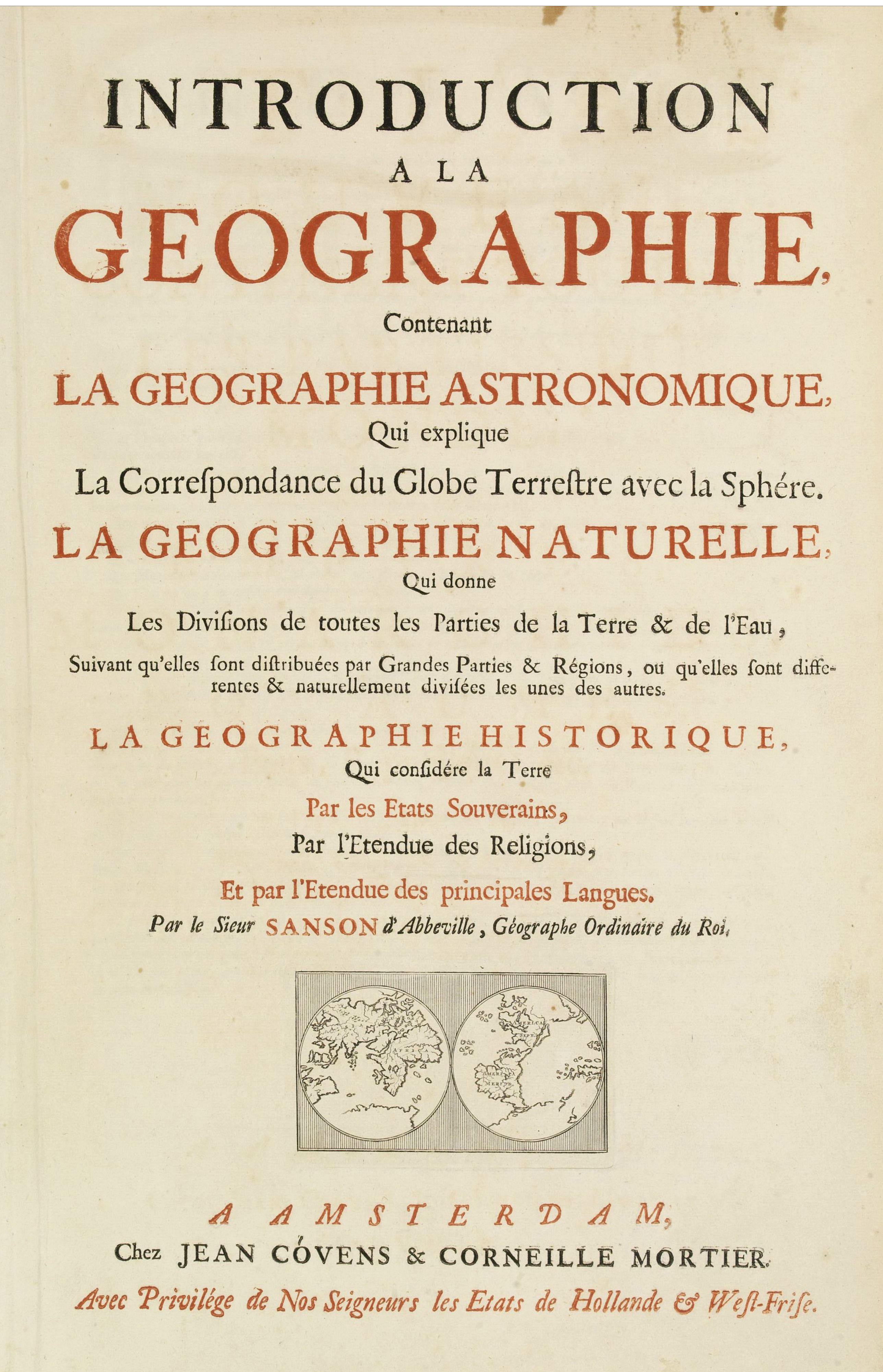 COVENS, J. / MORTIER, C., Title page: Introduction a la geographie, Contenant.. (2 sheets), antique map, old maps