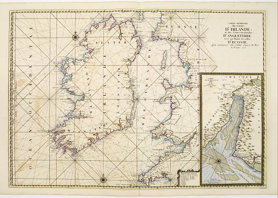 BELLIN,J.N., Carte Generale des Costes D'Irelande et des Costes..d'Angleterre avec une Partie de celles D'Ecosse.., antique map, old maps