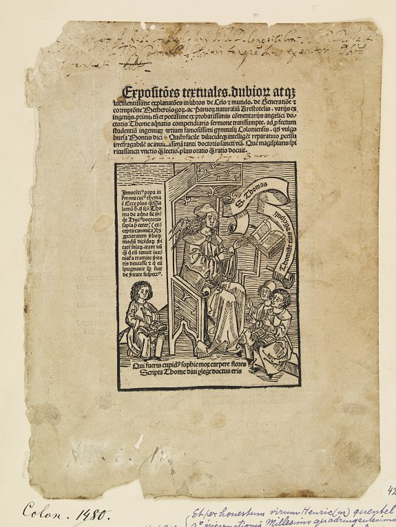 QUENTELL, Title page to <I>Expositiones textuales dubiorum et lucentissimae explanationes in libros de coelo et mundo.....</I>, antique map, old maps