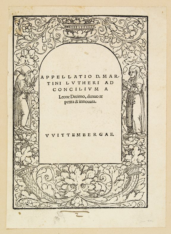 ASCRIBED TO H.HOLBEIN THE YOUNGER., Title page to <I>Apellatio D.Martini Lutheri ad Concilium...</I>, antique map, old maps