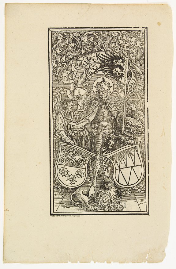 MONOGRAMMIST, Title-page of a book, with a woodcut of king Wenceslaus' name, king of Boohemia in the banner., antique map, old maps