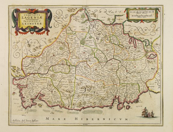 JANSSONIUS,J., Comitatus Lageniae. The Countie of Leinster., antique map, old maps