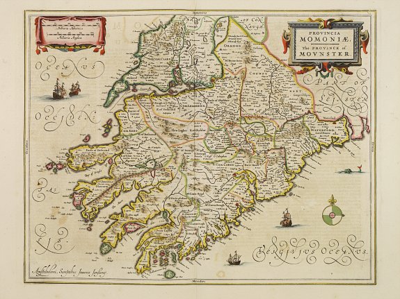 JANSSONIUS,J., Provincia Momoniae. The province of Mounster., antique map, old maps