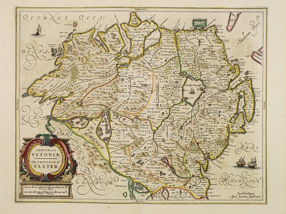 JANSSONIUS,J., Provincia Ultoniae. The province of Ulster., antique map, old maps