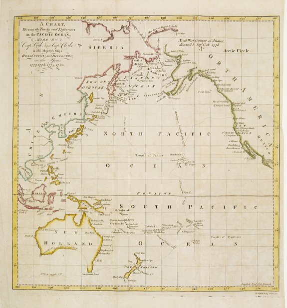 SMITH,M., A chart Shewing the Tracks & Discoveries in The Pacific Ocean Made By Capt. Cook and Capt. Clerke.., antique map, old maps