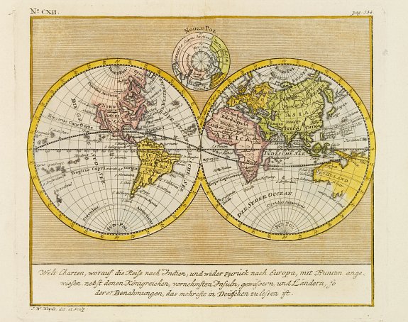 HEYDT,J.W., Welt Charten, worauf die Reife nach Indien.., antique map, old maps