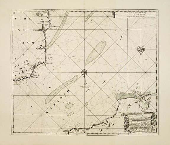 VAN KEULEN,G., A new gradually encreasnig compass-map of the commingin of the Channel, or the Heads.., antique map, old maps