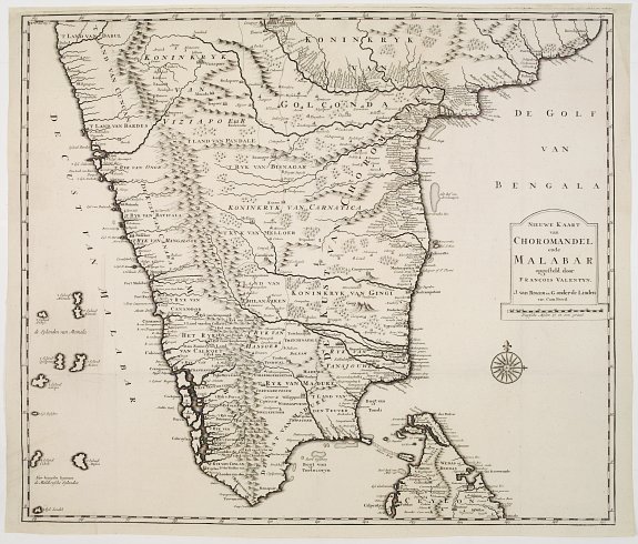 VALENTIJN,F., Nieuwe Kaart van Choromandel ende Malabar.., antique map, old maps