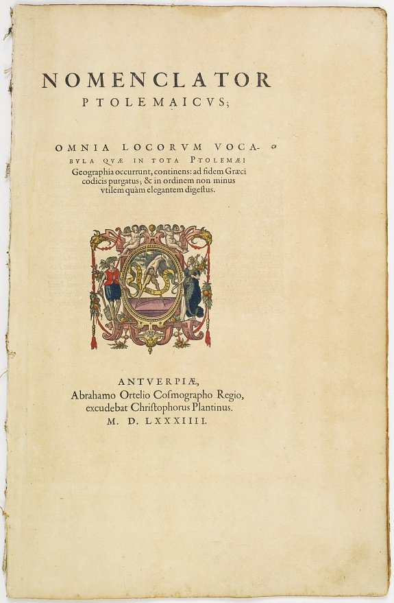 ORTELIUS,A., Titlepage: Nomenclator Ptolemaicus.., antique map, old maps