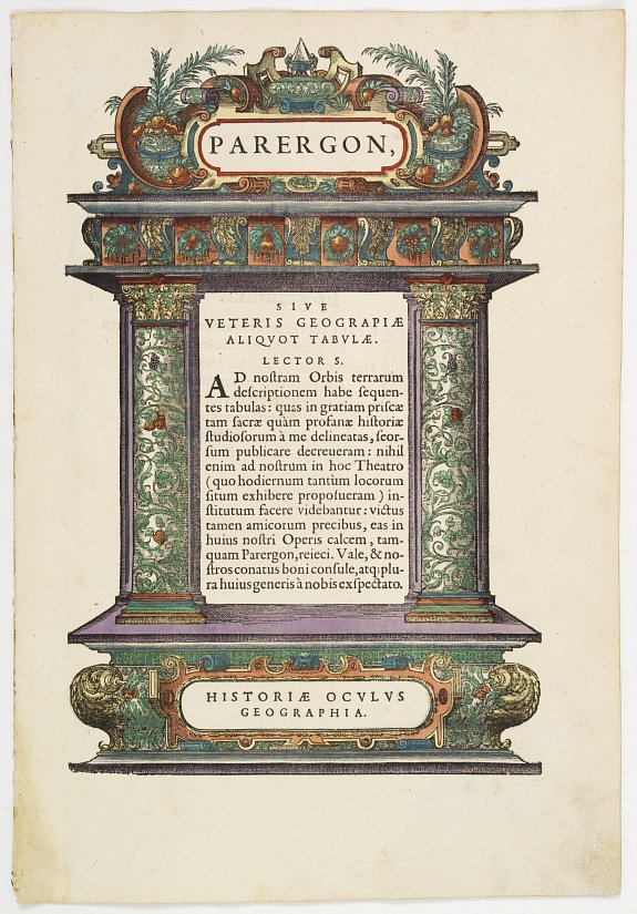 ORTELIUS,A., Titlepage: Parergon, in quo Veteris geographiae aliquot tabulae., antique map, old maps