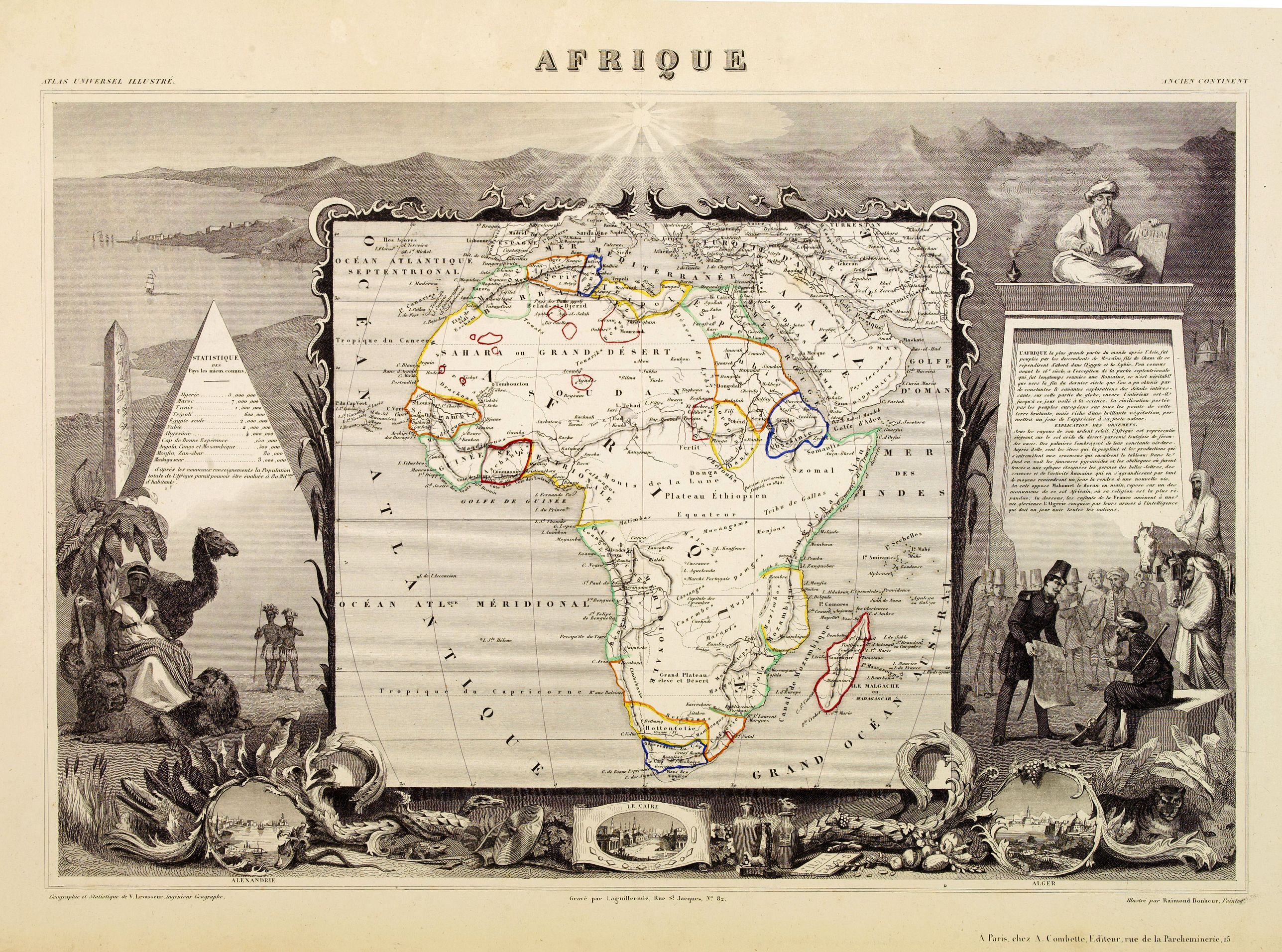 LEVASSEUR, V., Afrique., antique map, old maps