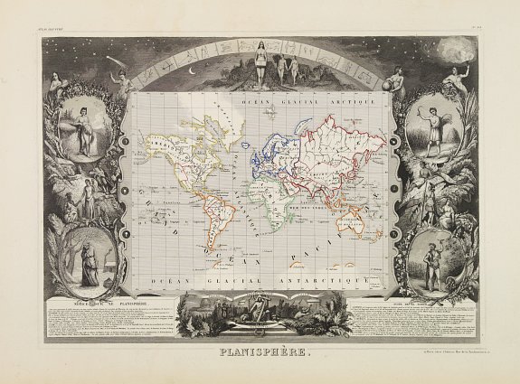 LEVASSEUR,V., Planisphére., antique map, old maps