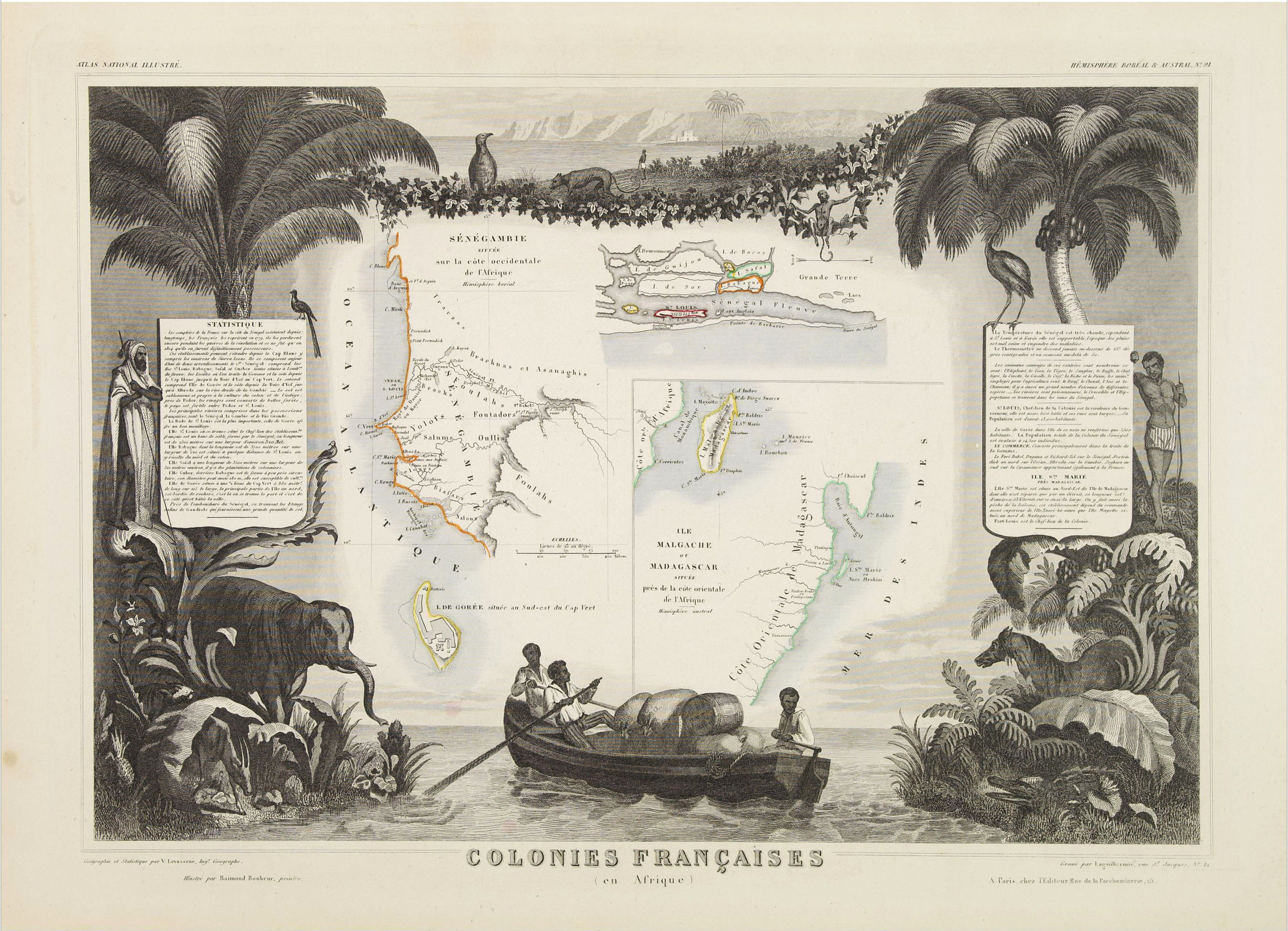 LEVASSEUR, V., Colonies Françaises (en Afrique.), antique map, old maps