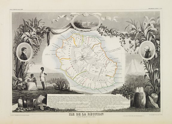 LEVASSEUR, V., Ile de la Reunion Colonie Française., antique map, old maps