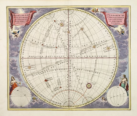 CELLARIUS,A., Haemisphaeria sphaerarum rectae et oblique utriusque motus.., antique map, old maps