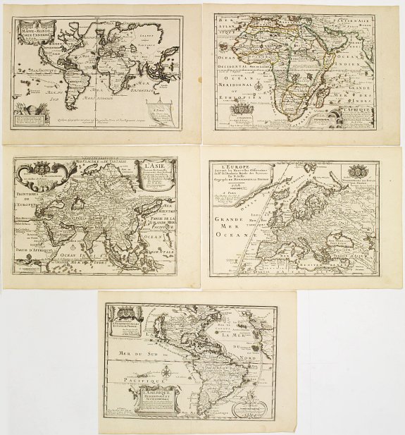 FER,N. De, Set of world and 4 continents., antique map, old maps