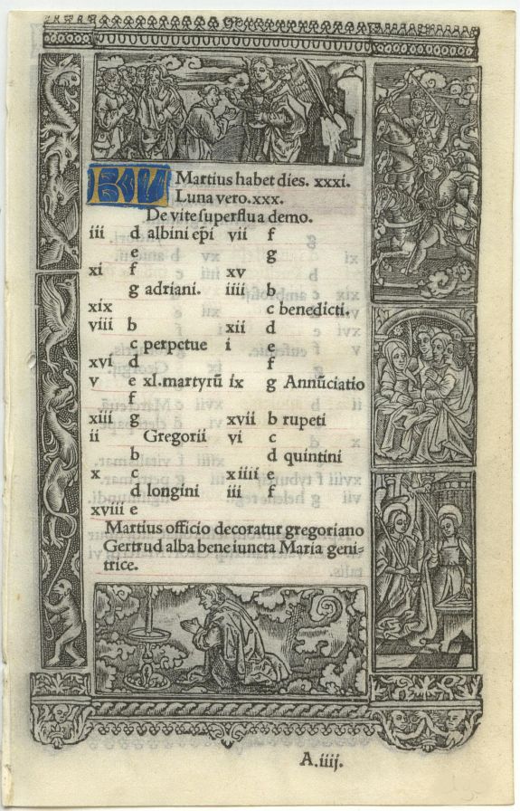 HARDOUIN, Leaf on vellum from a printed Book of Hours., antique map, old maps