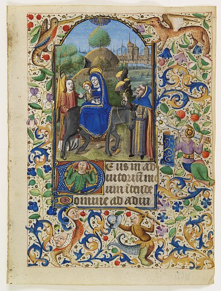 FRANCISCAN BOOK OF HOURS, USE OF ROME., Miniature of the flight to Egypt., antique map, old maps